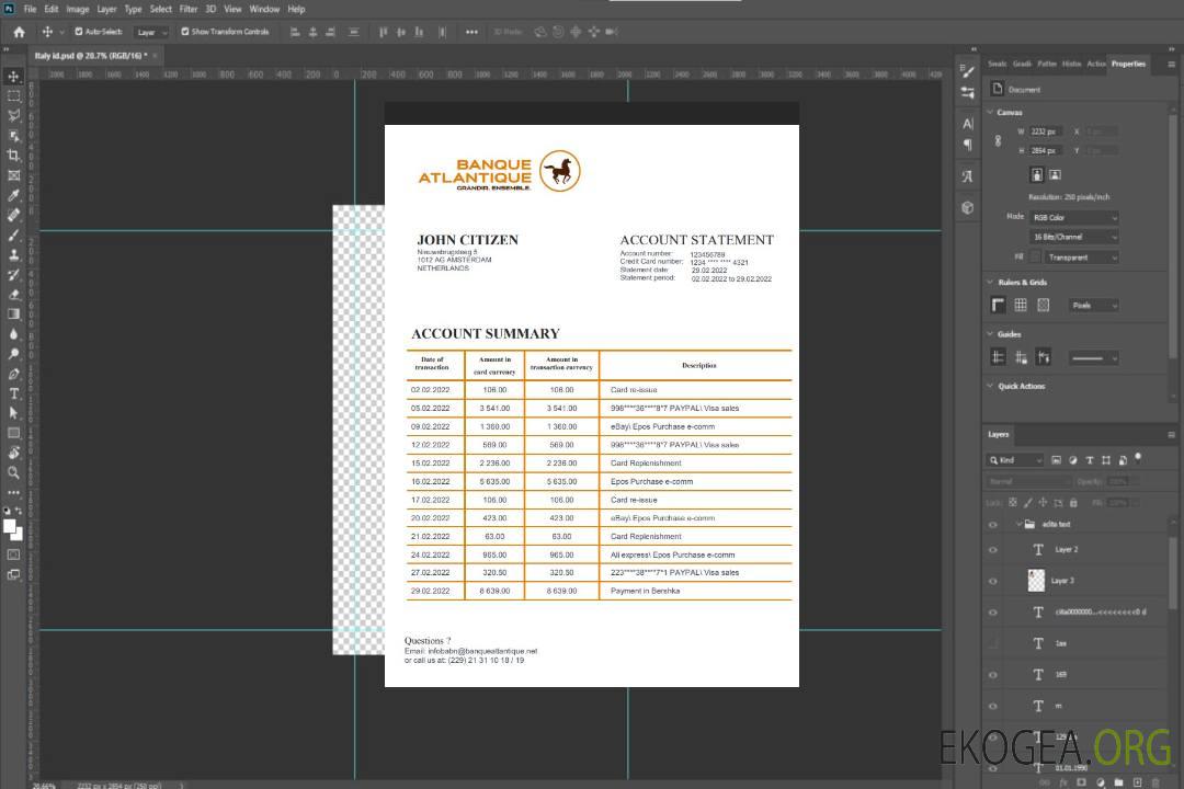 Relevé bancaire Bénin Banque Atlantique template Relevé bancaire Bénin Banque Atlantique template
